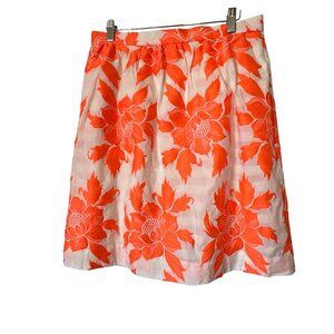 J. Crew Factory Orange and White Floral Knee Length EUC Skirt Size 10